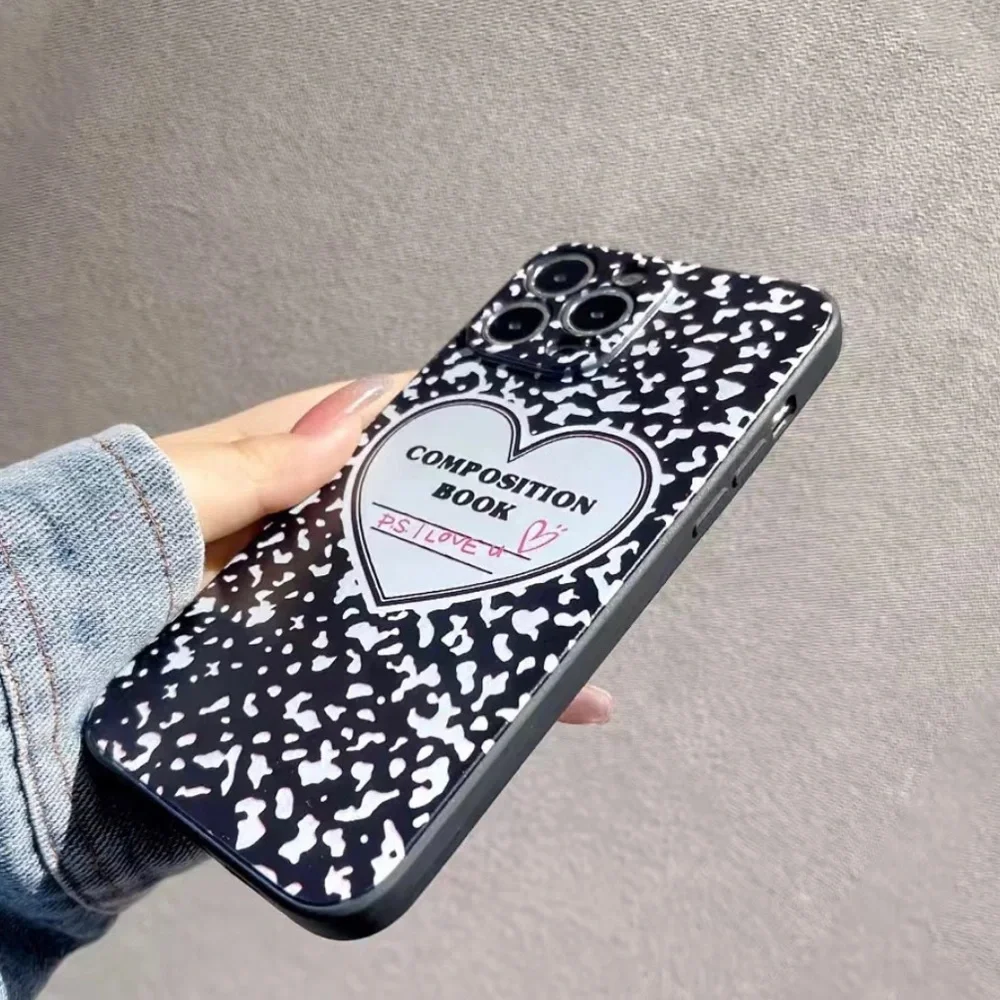 Composition Book Black Slim Case Cover Compatible with Apple iPhones